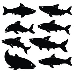 Set of Bull Trout animal black silhouettes vector on white background
