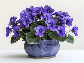 Isolated D Rendering of Indoor Flower Pot with Purple African Violets