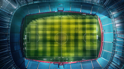 An aerial view of the illuminated football field