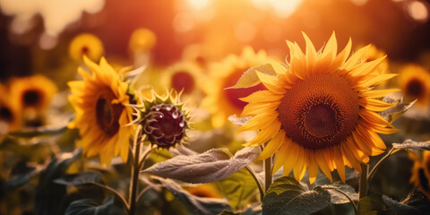 Sunflowers in the field. Sunflower field in summer sunny day