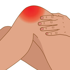 Adult knee pain area or joint suffering pain, illustration on white background