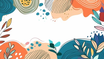 Abstract pattern background in hand drawn and doodle style, colorful and in circular shapes and leaves. posters, wallpapers, banners.