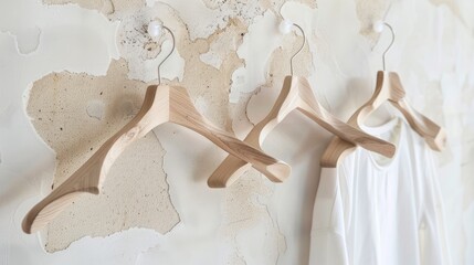 Cloth holding hangers made of wood without clothes
