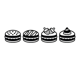 macaron cake icons symbol clipart black white vector design illustration collections sets isolated