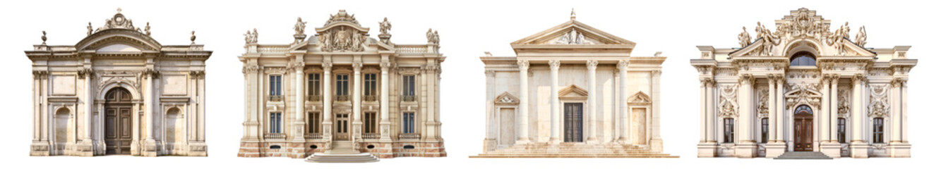 Obraz premium Vintage buildings png element set on transparent background