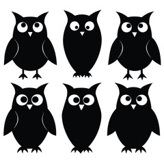 Set of Burrowing Owl animal black silhouettes vector on white background