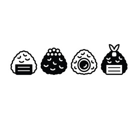 onigiri japanese food rice ball icons symbol vector design simple black white illustration collections sets isolated