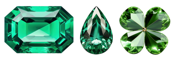 Green gems png element set on transparent background