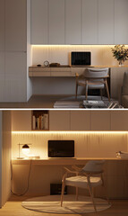 Cozy evening ambiance in a contemporary living room with soft lighting. Generate AI