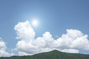 Sun, Beautiful blue sky with white clouds.
