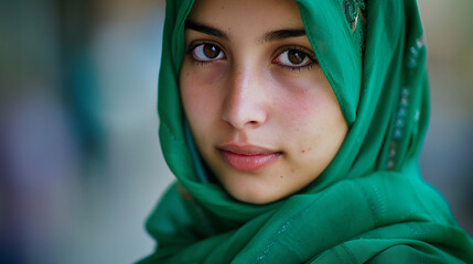 Fototapeta premium The young womans hijab was a vibrant green