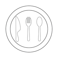 Fork, knife, spoon and plate set icons. Tableware set flat style. Dinner service collection. Plate, fork and knife for apps and websites. Dinner service - stock. Eps10. Fork and spoon icon.