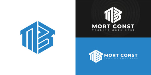 Abstract initial hexagon letter MB or BM logo in blue color isolated on multiple background colors. The logo is suitable for residential construction company logo design inspiration templates.