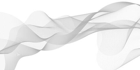 Abstract gray smooth wave on a white background. Dynamic sound wave. Design element. Vector illustration.
