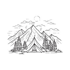 Fototapeta premium Black and white nature vintage ink drawing vector illustration for t-shirt design