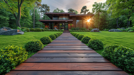 Fototapeta premium House with a wooden walkway leading to it