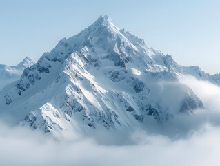 Obraz premium A snow-covered mountain peak peeks above the clouds.
