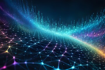 Digital background perfect for tech processes, neural networks, artificial intelligence, data transfer and encryption, digital archives, sound and graphic presentations, science, education, etc.