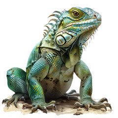 Obraz premium Vivid Green Iguana with Sharp Claws and Scales, High Resolution Stock Image, Isolated on Transparent Background