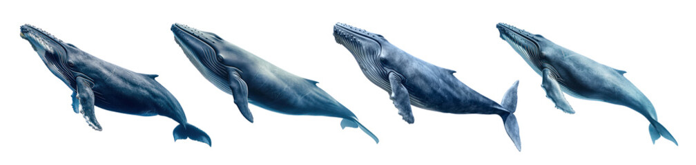 Blue whale png element set on transparent background