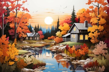 Obraz premium Cottages and cabins - Generative AI