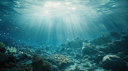 Naklejka premium Underwater scene with sunlight shining through the water
