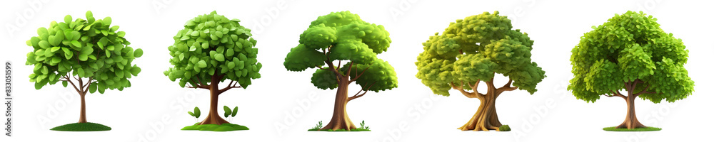 Poster 3d tree png element set on transparent background