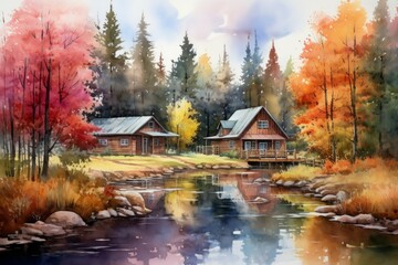 Fototapeta premium Cottages and cabins - Generative AI