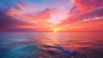 sunset over a calm ocean, with the sky ablaze with hues of orange, 