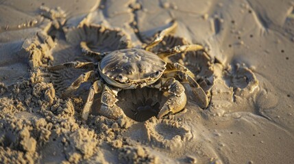 Ghost crabs create intricate sand designs and holes leaving behind tiny footprints on the beach