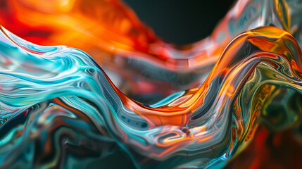 Obraz premium Abstract liquid art with vibrant blue and orange swirling patterns