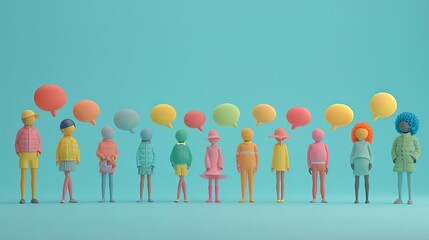 Speech Bubbles Diverse figures with speech bubbles, indicating inclusive communication and the sharing of diverse perspectives
