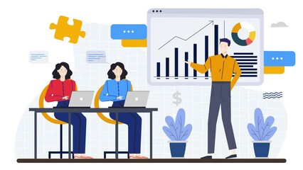 presentation test in recruitment process. business animated illustration. business animation video