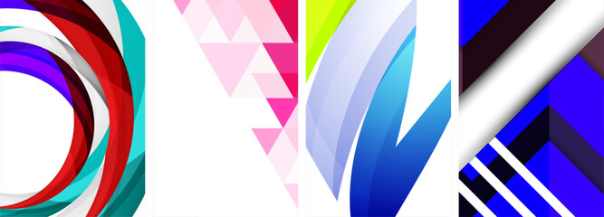 Vector posters - minimalist geometric abstract backgrounds, featuring circles, lines, and triangles in clean, modern design