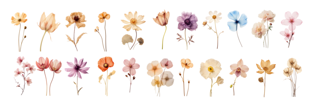 Pressed flower png element set on transparent background