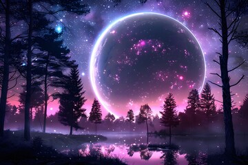 Naklejka premium Mystical Moonlit Forest Reflection