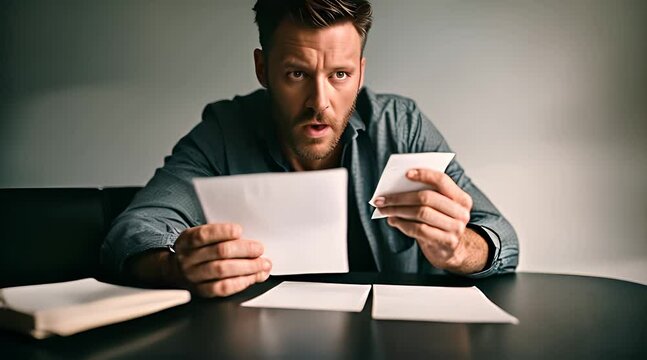 Ein sichtlich erschrockener Mann liest einen Brief
