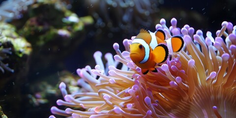 A clownfish and anemone in a beautiful underwater world.