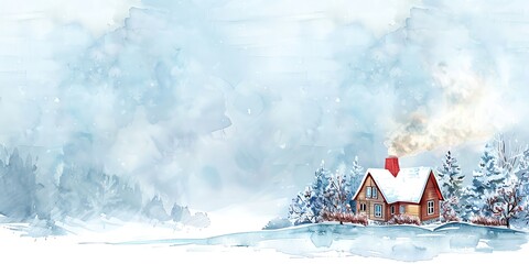 A cozy cabin in a snowy forest.