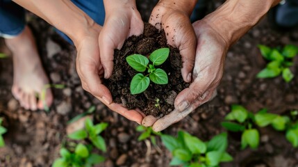 hands holding seedling