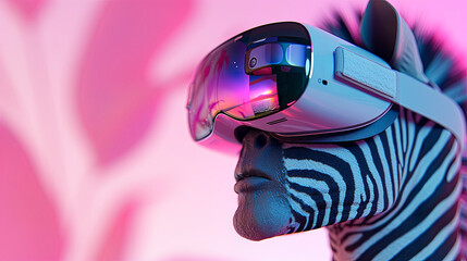 zebra with vision virtual reality sunglass solid background