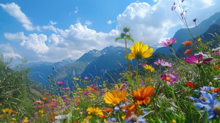 Beautiful and colorful flowers blooming in the mountains