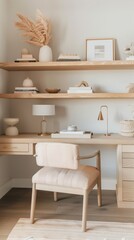 Modern Interior of Study Room with Wooden and Light White Color Theme