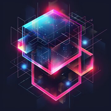 Modern synthwave style logo for a developer platform within a large tech company, with neon pink and blue colors, grid patterns, and a futuristic design, dark background
