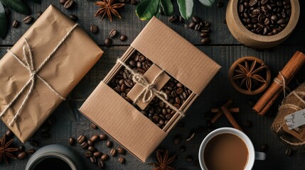 A beautifully wrapped box containing a coffee subscription voucher, a thoughtful and personalized gift for a coffee lover.