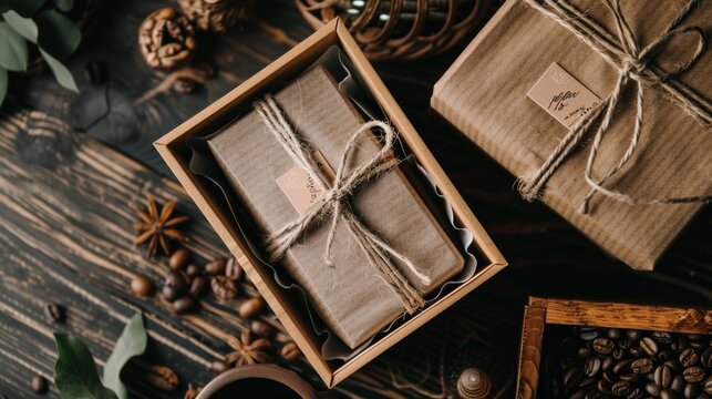A beautifully wrapped box containing a coffee subscription voucher, a thoughtful and personalized gift for a coffee lover.