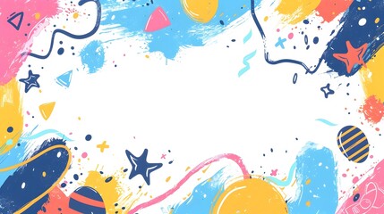 Fototapeta premium Playful Doodle Frame with Bright Colors and Fun Elements on White Background Great for Children s Invitations or Greeting Cards Art Concept with Copy