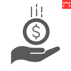 Fototapeta premium Earned income glyph icon, hand dollar and salary, save money vector icon, vector graphics, editable stroke solid sign, eps 10.