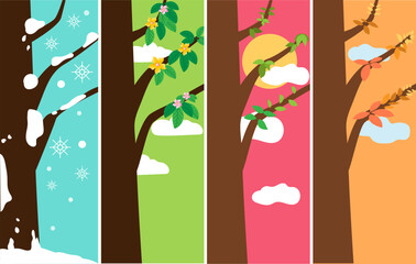 tree with leaves 4 seasons