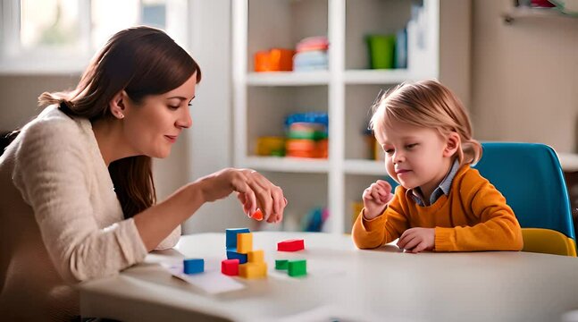 Kind und Logop&auml;din beim Sprachtraining